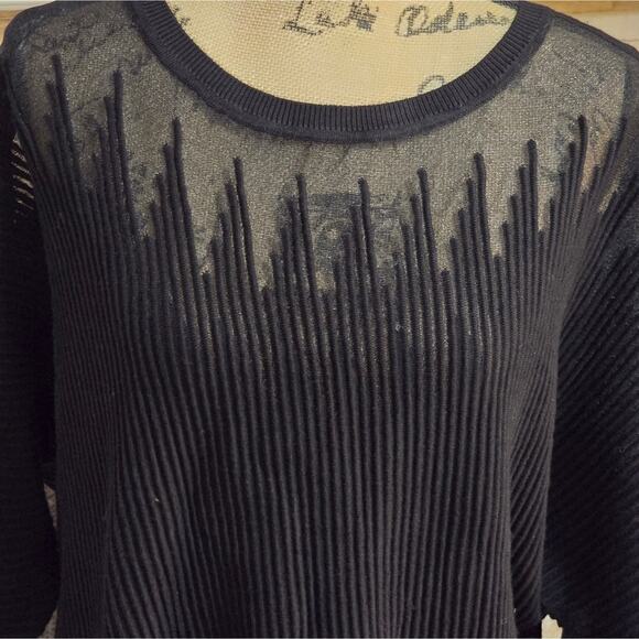 DKNY Black Neutral Monochromatic Sheer Inlay Ribbed Sweater Plus Size 2X New - Picture 13 of 13